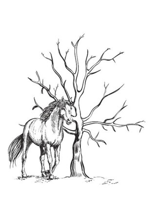 Fingerabdruck-Poster mit Baum und Pferd